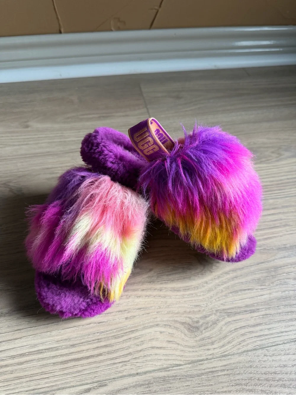 UGG Kids Multicolor Purple Pink Fuzzy Slippers